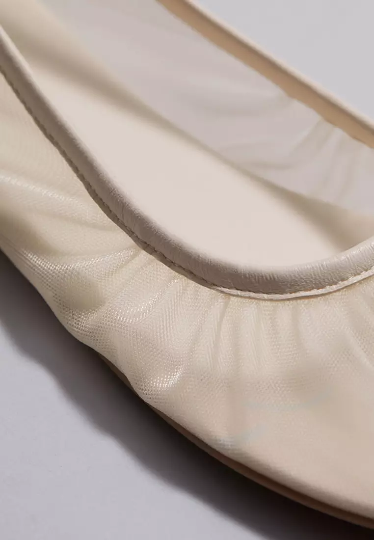 Leather-Trimmed Mesh Ballet Flats