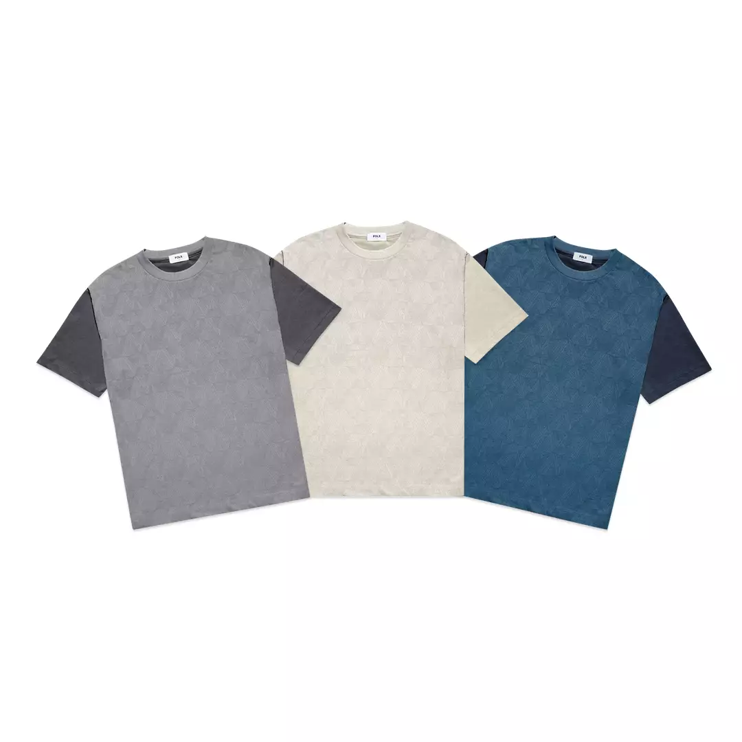 Color-Block Sleeves Diamond Texture T-Shirt Grey