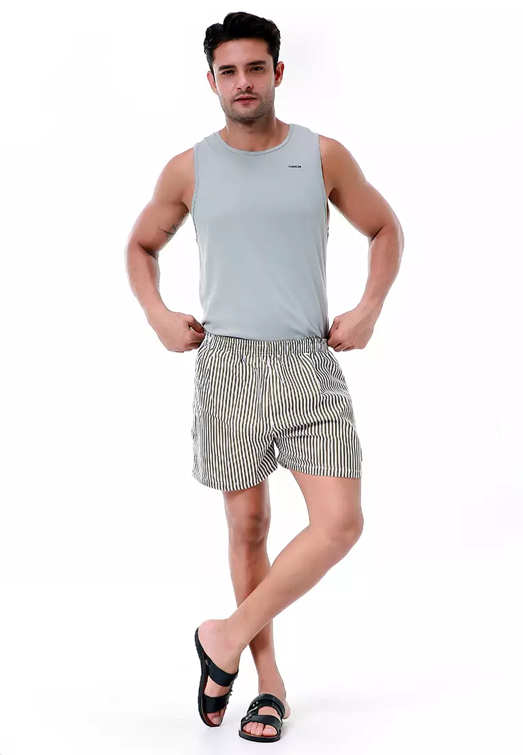Grissham Celana Pendek Pria Boxer Kasual Stripe Motive Material Cotton ORIGINAL - Army Green