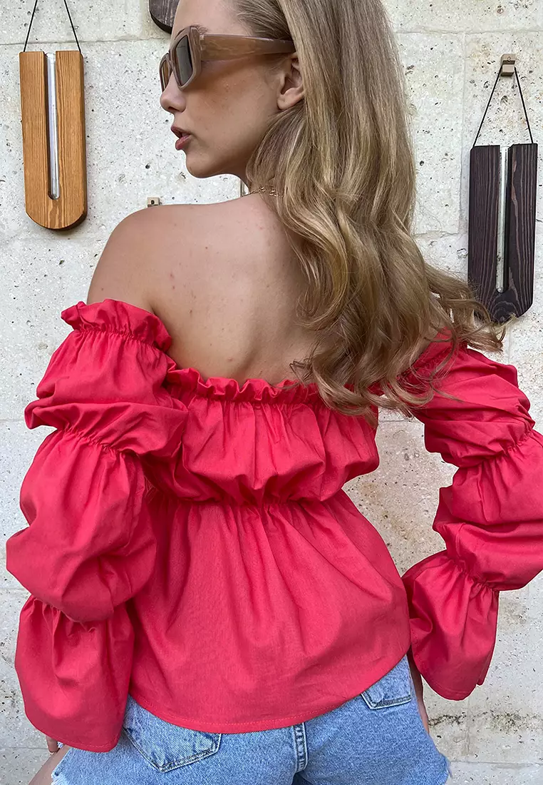 Off shoulder frill trim bow front shirred best sale milkmaid top