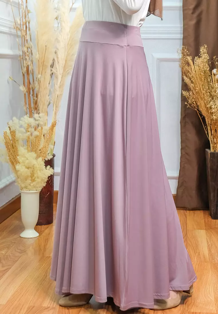 JV Hasanah Umbrella Skirt Lilac | Rok Payung Lebar Jersey Flowy