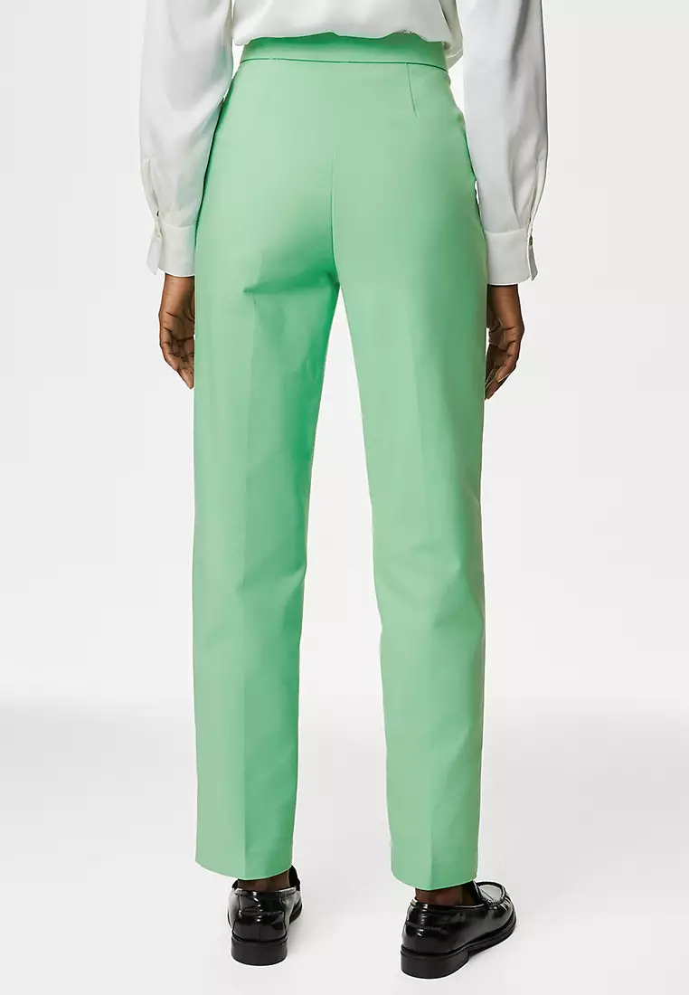 Cotton Blend Slim Fit Ankle Grazer Trousers