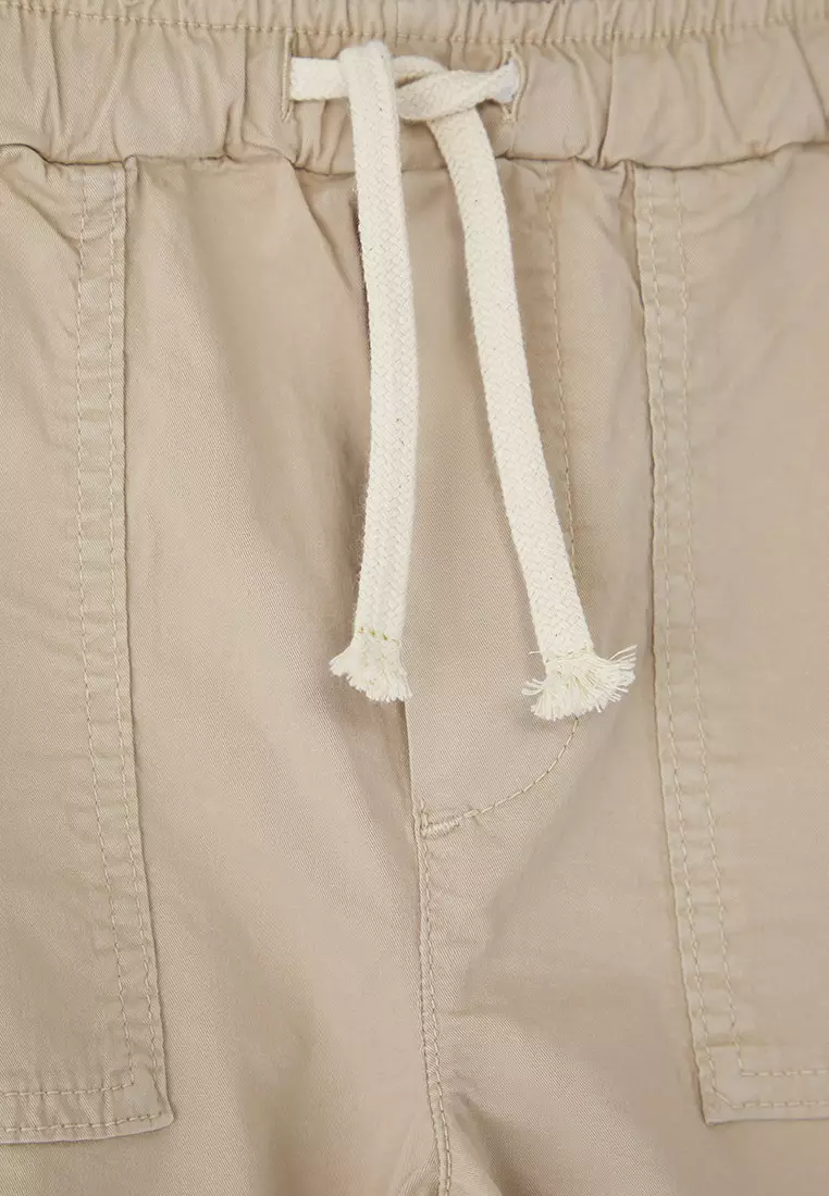 Ecru Boy's 100% Cotton Pocket Detailed Elastic Woven Shorts & Bermuda Tkdss25Sr00027
