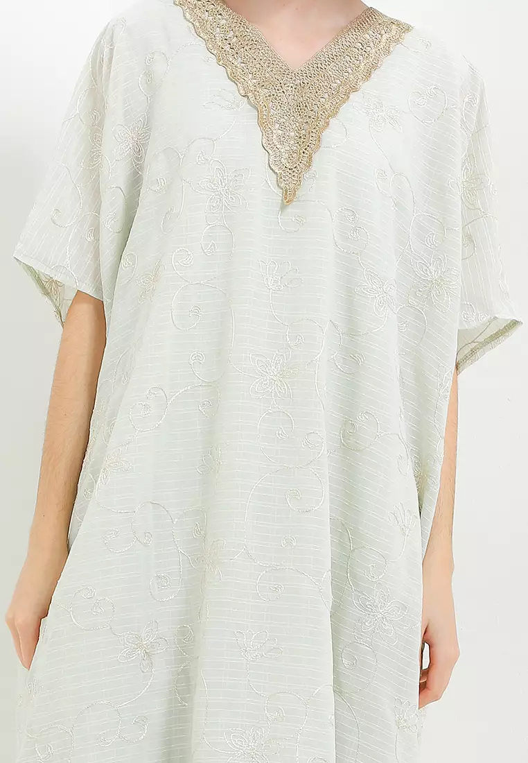 V Neck Crochet Lace Gold Emb Kaftan
