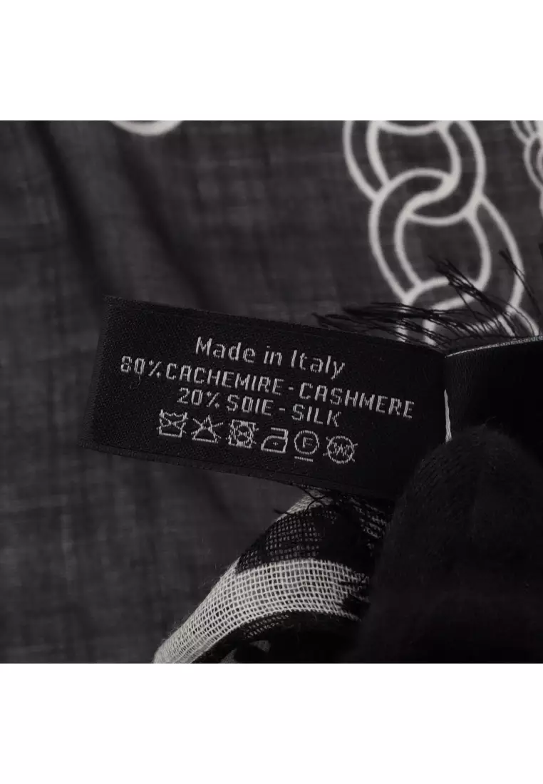 Pre-Loved Chanel coco mark shawl cashmere silk black white
