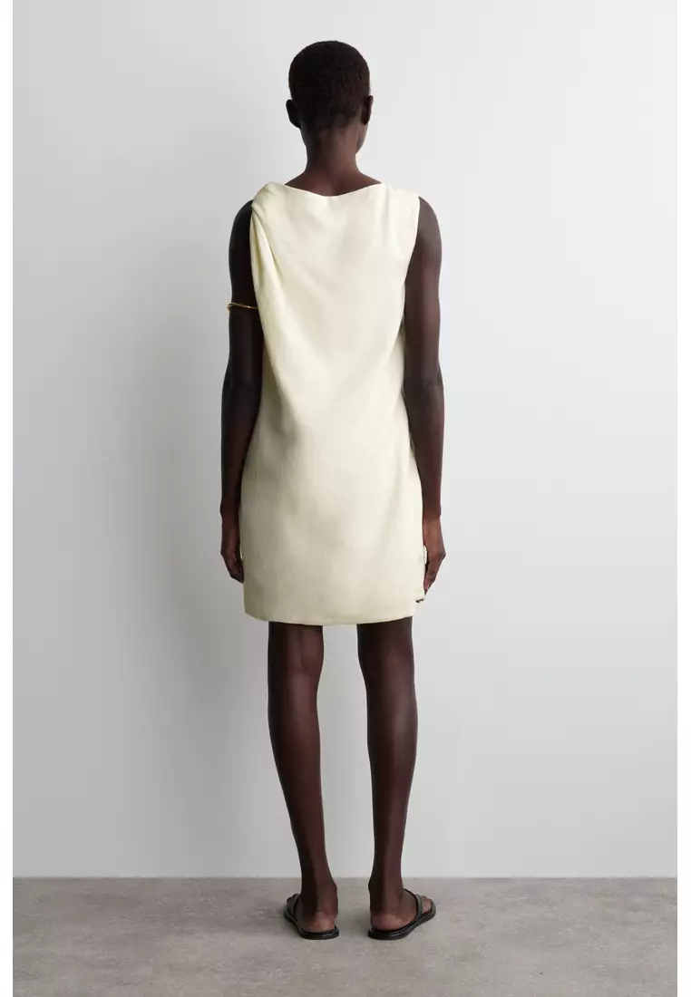 TWIST-DETAIL LINEN MINI DRESS