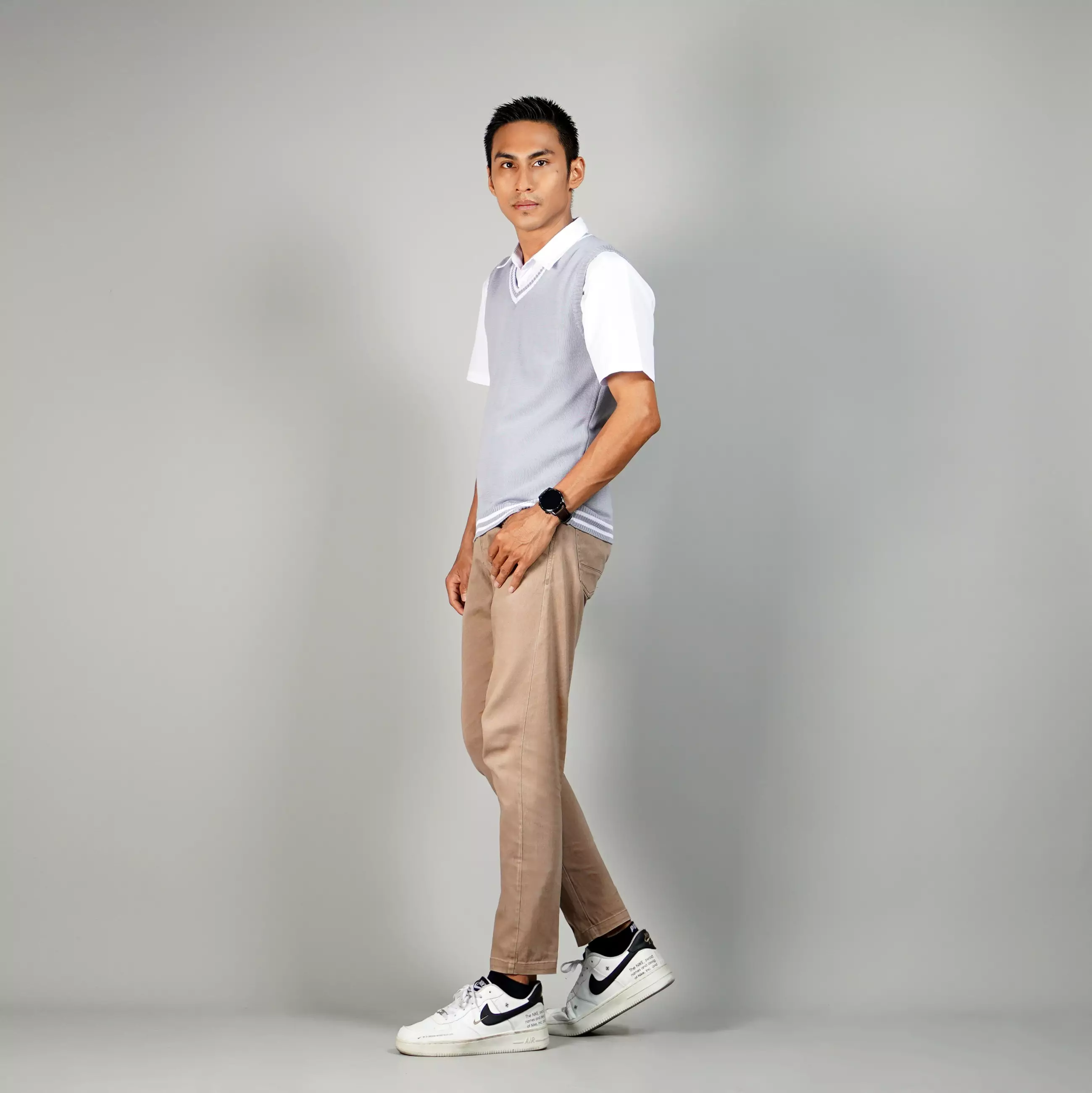 VICKO Knit Outer Rajut Pria Rompi Sekolah Rompi SMA - ABU MUDA