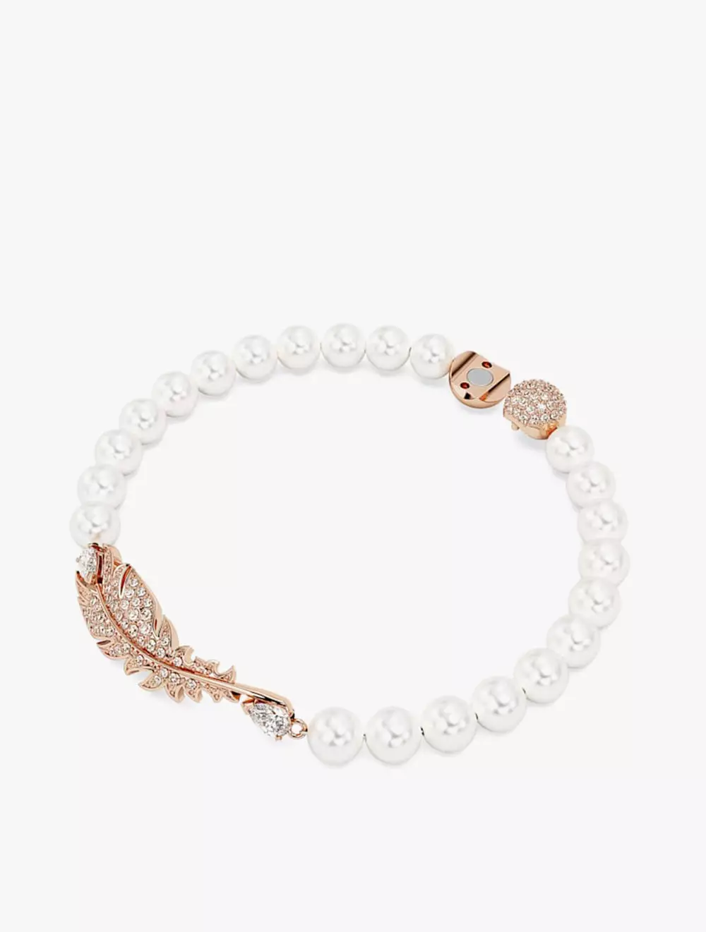 Nice Bracelet, Magnetic Closure, Feather, White, Rose Gold-Tone Plated - S - White