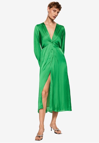 Mango green Side-Slit Satin Dress 037EBAAE030C32GS_1