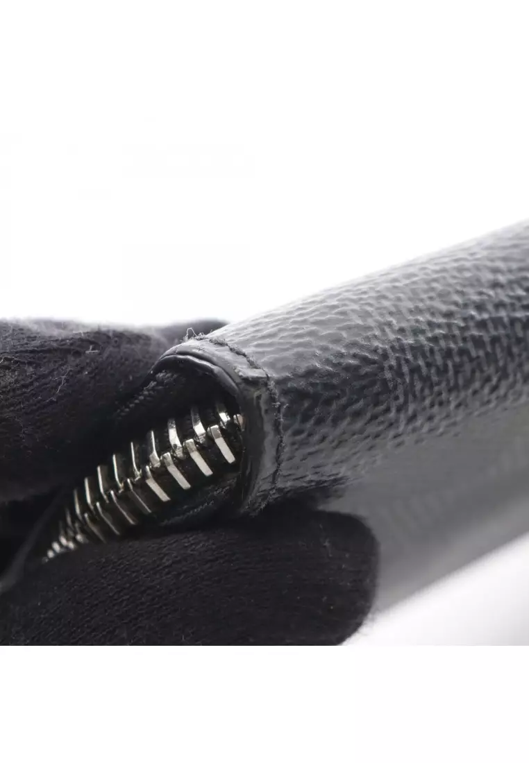 Pre-Loved Louis Vuitton ZIPPY ORGANISER NM Damier Graphite round zipper long wallet PVC black