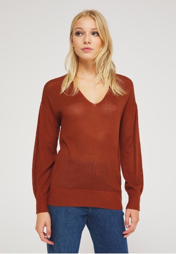 Sisley red V-neck sweater 25D27AA0BF4037GS_1
