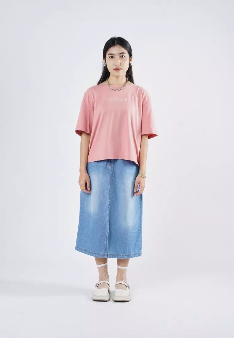 3Second Women's Basic T-Shirt Short Sleeve Boxy Fit Cotton Logo Script 3 OL-C070925