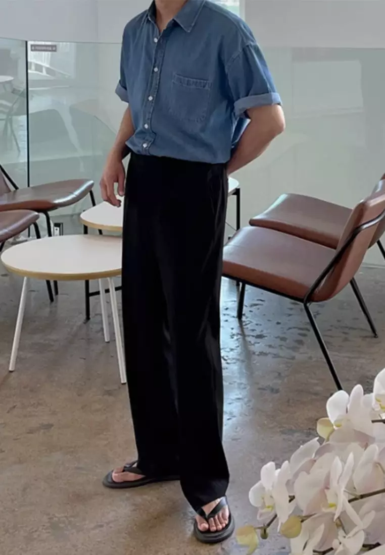 Men's Summer Denim Short Sleeve Shirt Jacket CA24051470DGBL