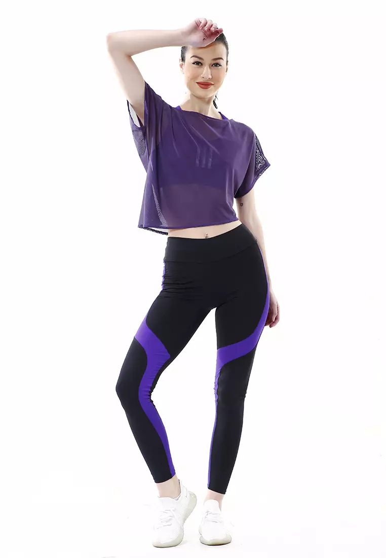 Jeslin One Set Atasan Bawahan Baju Senam Aerobik 3 in 1 High Quality - Ungu