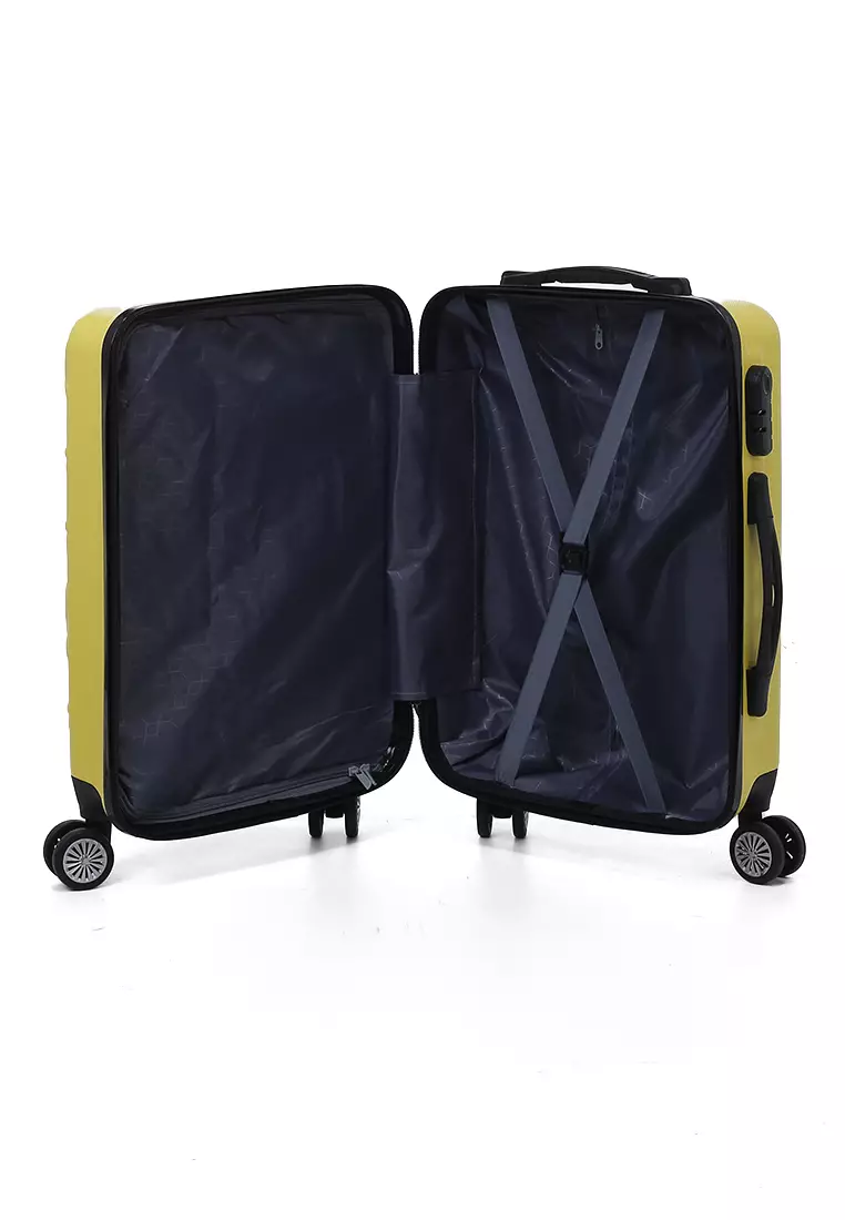 Carlton Koper Hardcase Desain Hexagon Size 20 Inch Suitcase Unisex with Rear Compartment Rubber Slot Material ABS+PVC Coated ORIGINAL - Yellow