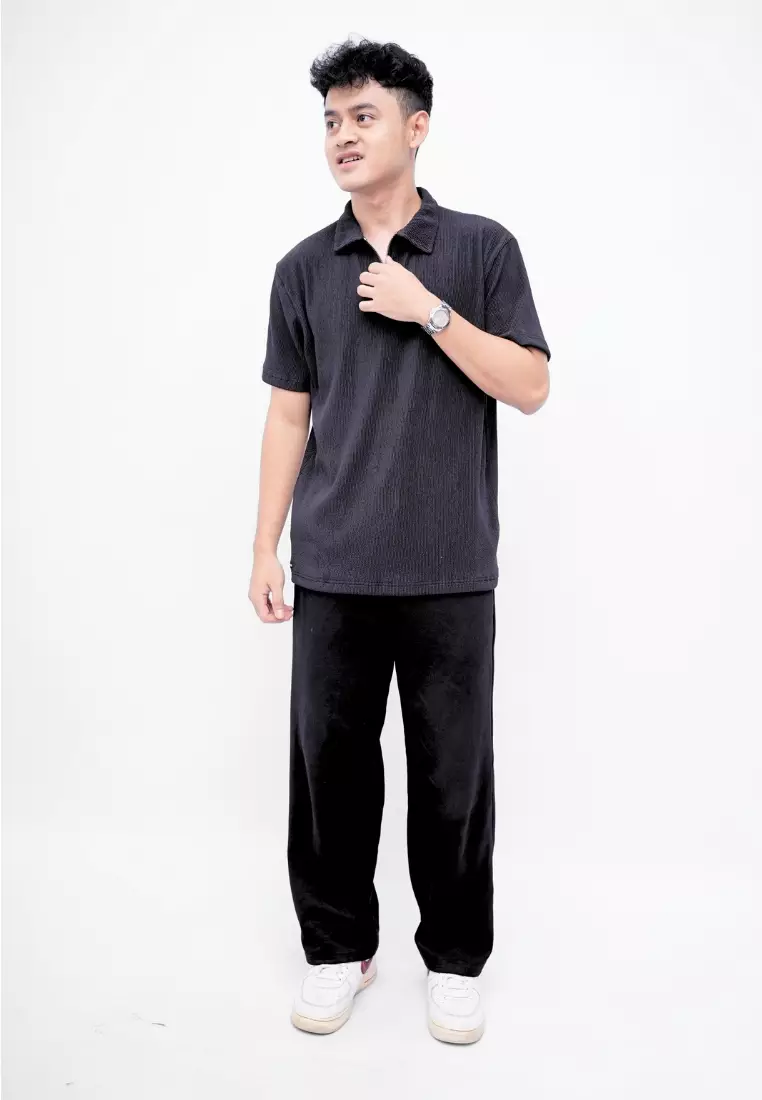 Ryusei Polo Pria SHIN Fit Basic Black | Polo dengan Tekstur Unik