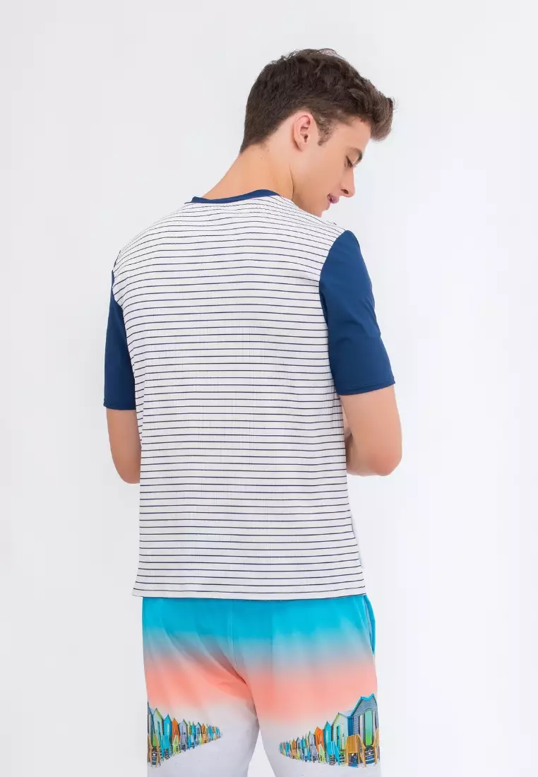 Men Striped Half-zip Swim Shirt