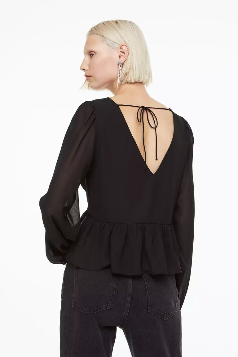 Jual H&M Balloon-sleeved peplum blouse Original 2023 | ZALORA