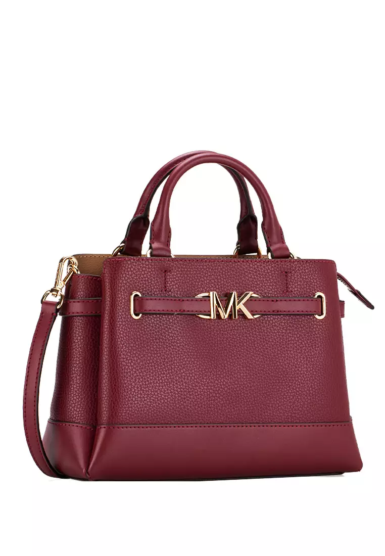 Reed Small Two-Tone Pebbled Leather Belted Satchel - Dark Cherry