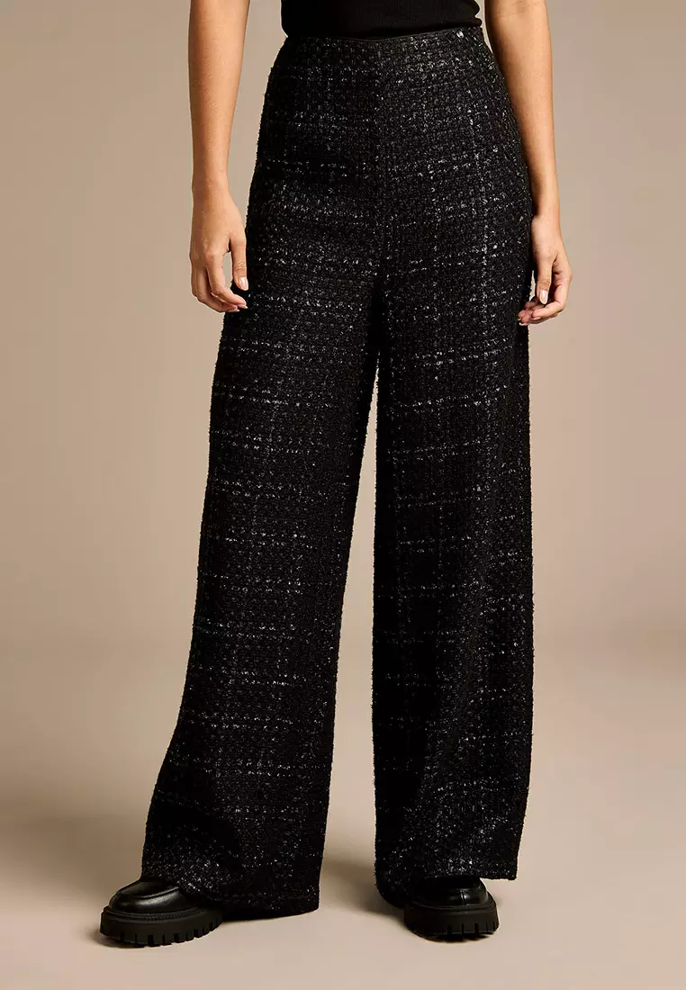 Claire Black Boucle Wide Leg Trouser