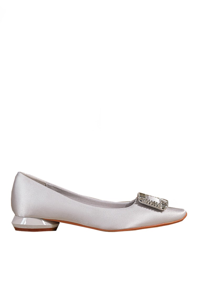 VANSA Silky Satin Faux Rhinestone Buckle Low Heel Shoes VSW-F73181