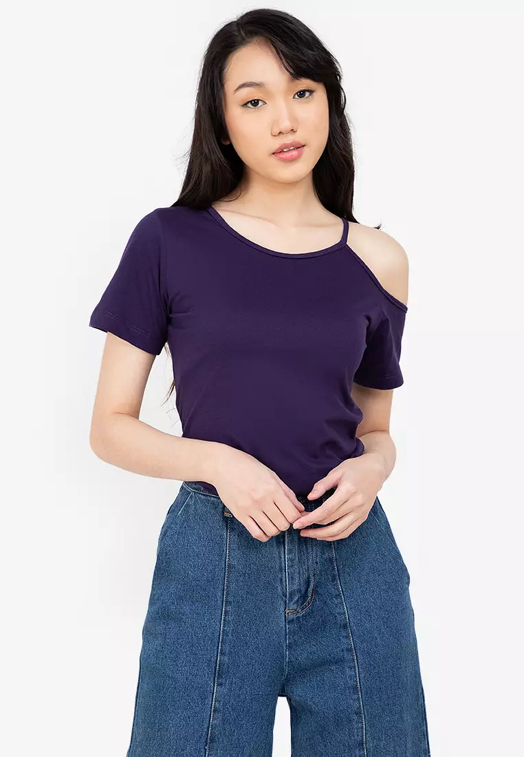 One side cold outlet shoulder top