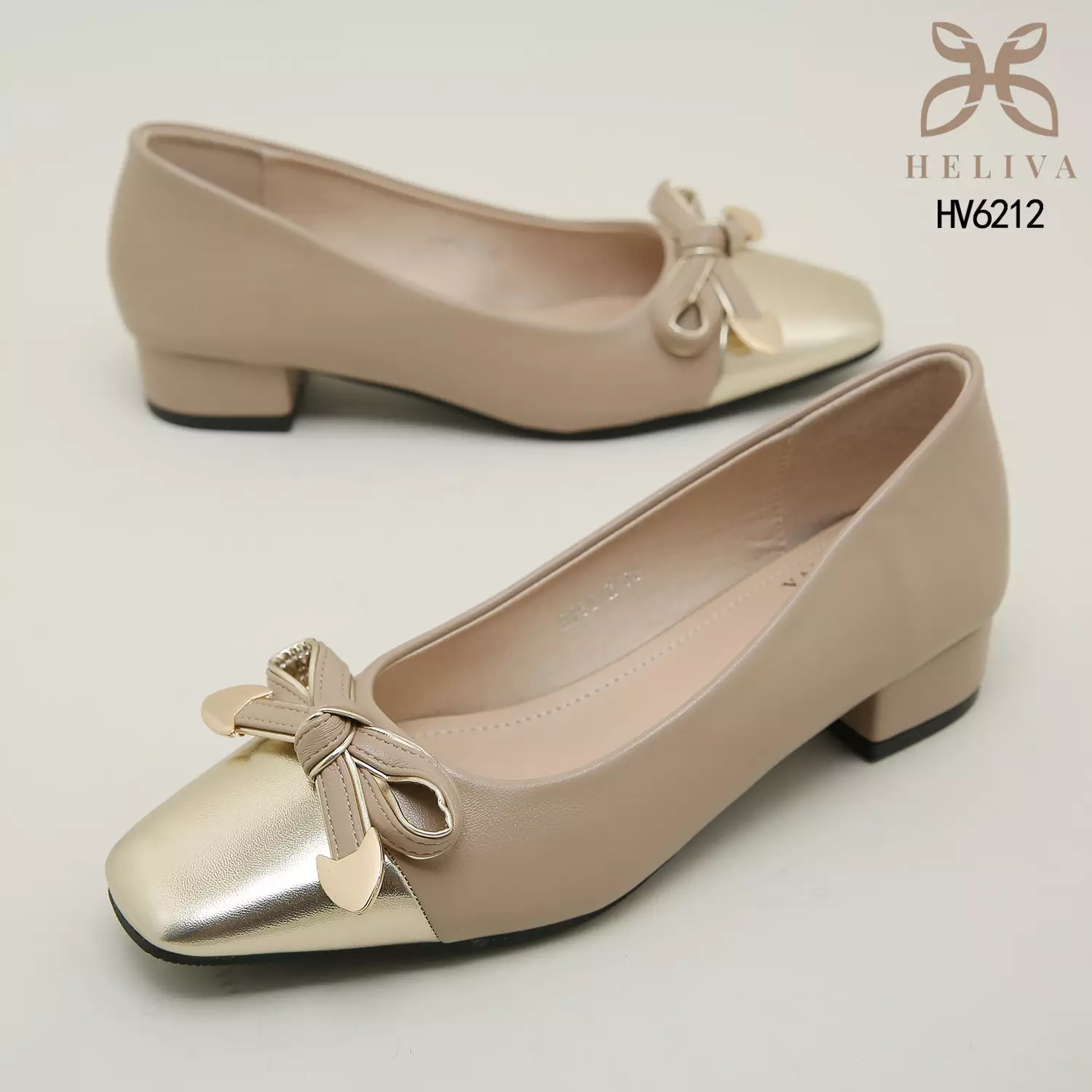 Heliva Sunny Heels Two Tone Glossy Office Lady Looks Square Toe