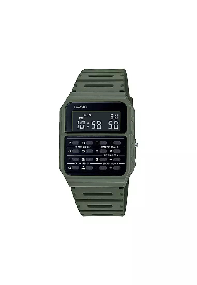 Men's Data bank CA-53WF-3B Army Green Resin Band Calculator Watch
