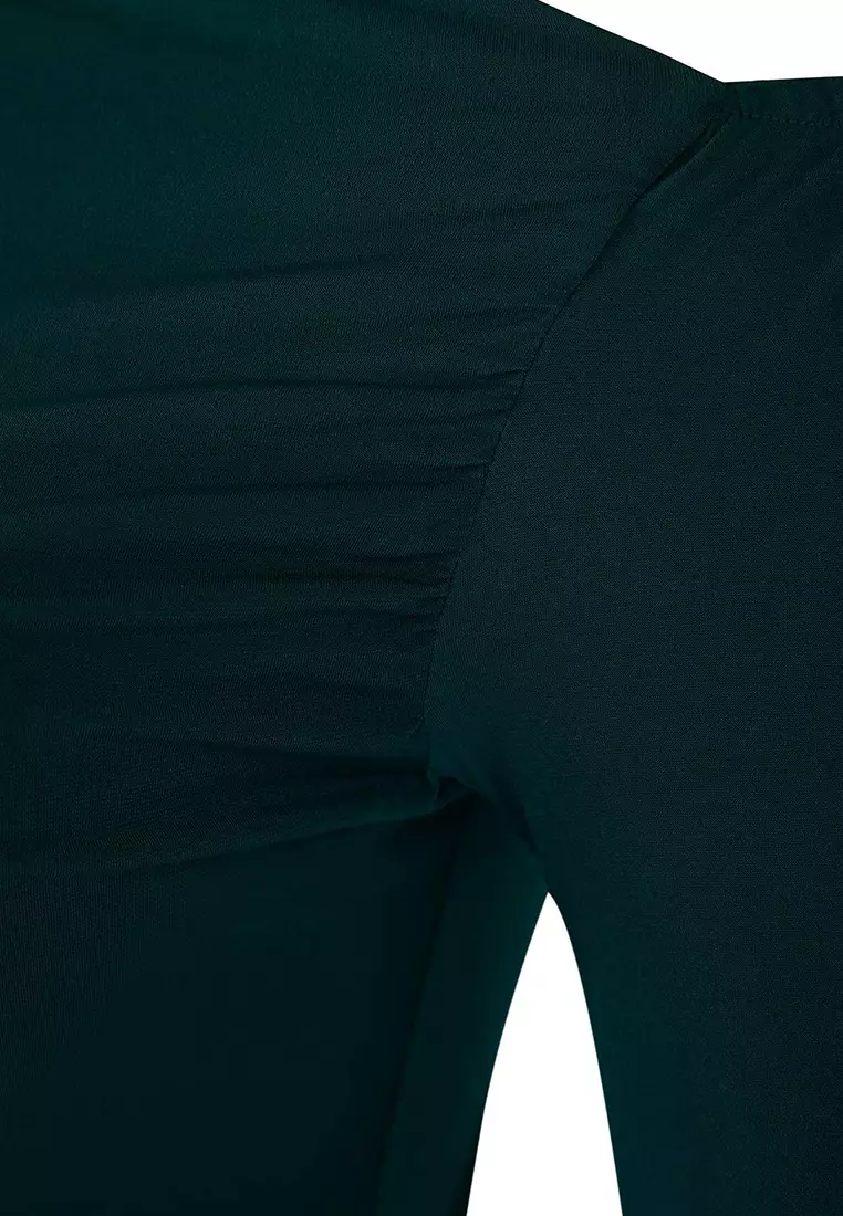 Emerald Green Gathered One Shoulder Knitted Plus Size Blouse Tbbaw25Af00013