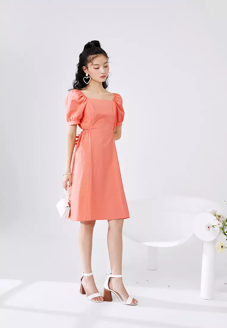 Square Neck Midi Dress with Waist Slits