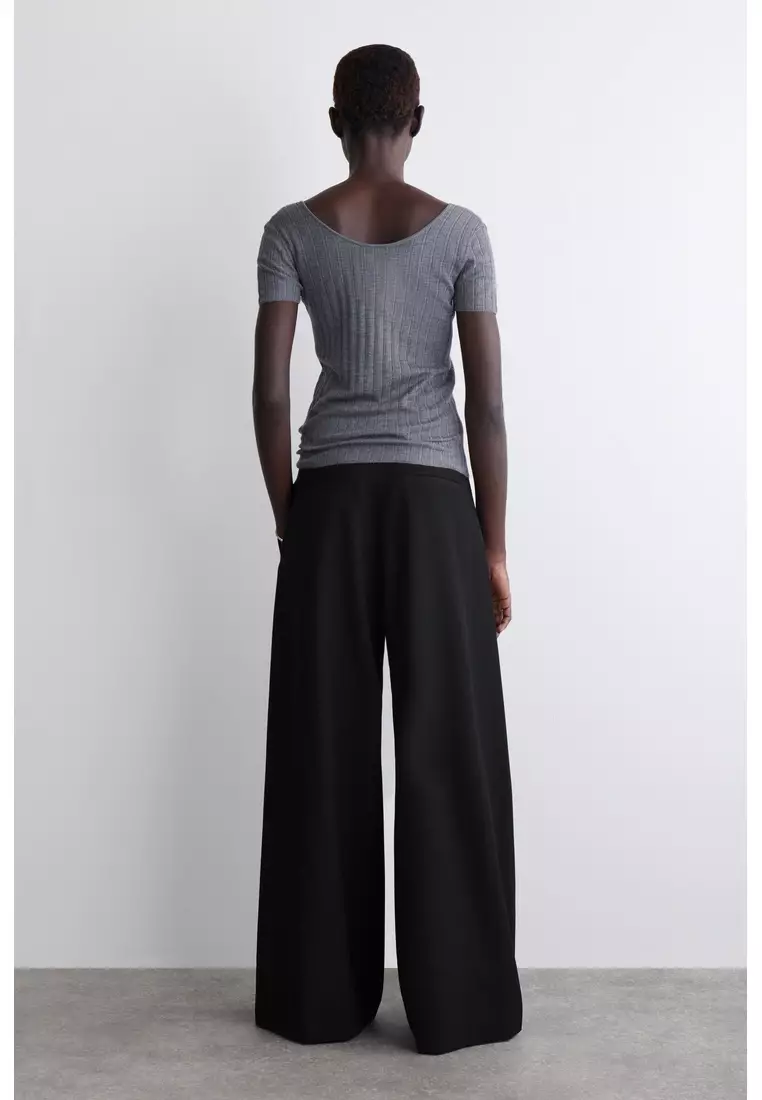 RELAXED WOOL-BLEND WIDE-LEG TROUSERS