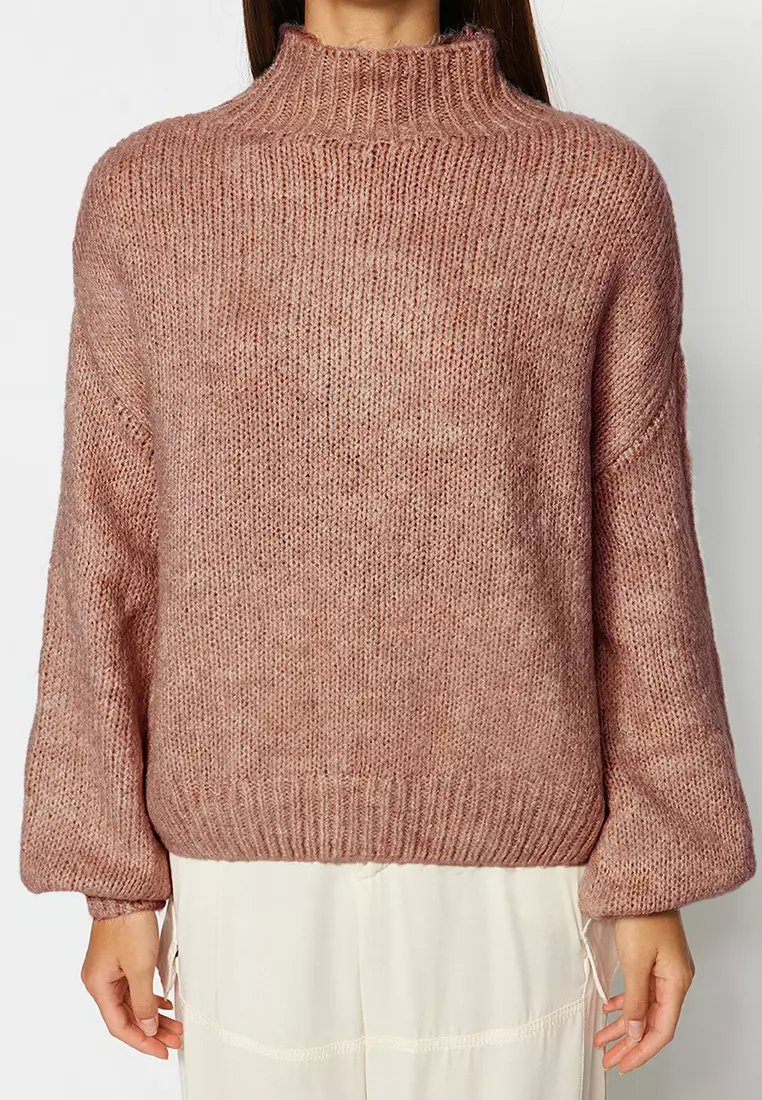 Dusty Rose Soft Texture Thick Crew Neck Knitwear Sweater TWOAW24KZ00290