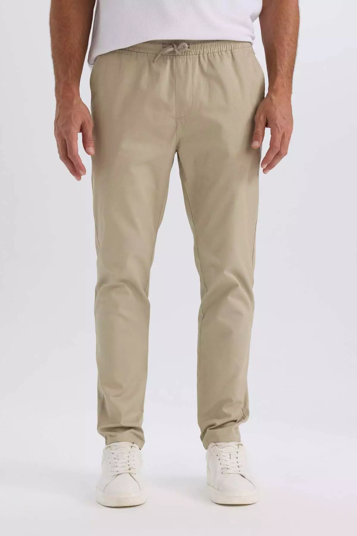 100% Cotton Summer Jogger Chino Pants with Tie-Up Waist and Pockets Straight Leg Z9933Az25Sp