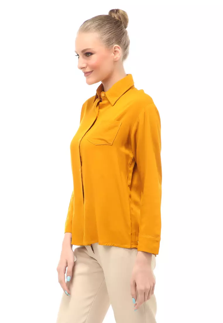 Arcade Atasan Wanita Long Sleeves Kemeja Polos Relaxed Fit - Kubus