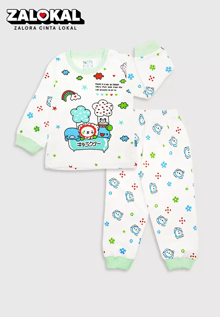 Wakakids Piyama Bayi Anak Laki Laki Baju Tidur Motif Rainbow 3203 Hijau