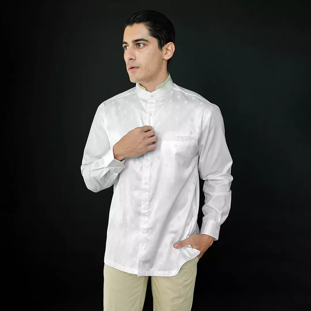 Casella Baju Koko Pria Lengan Panjang | Baju Koko Batik Jeddah 9987 White