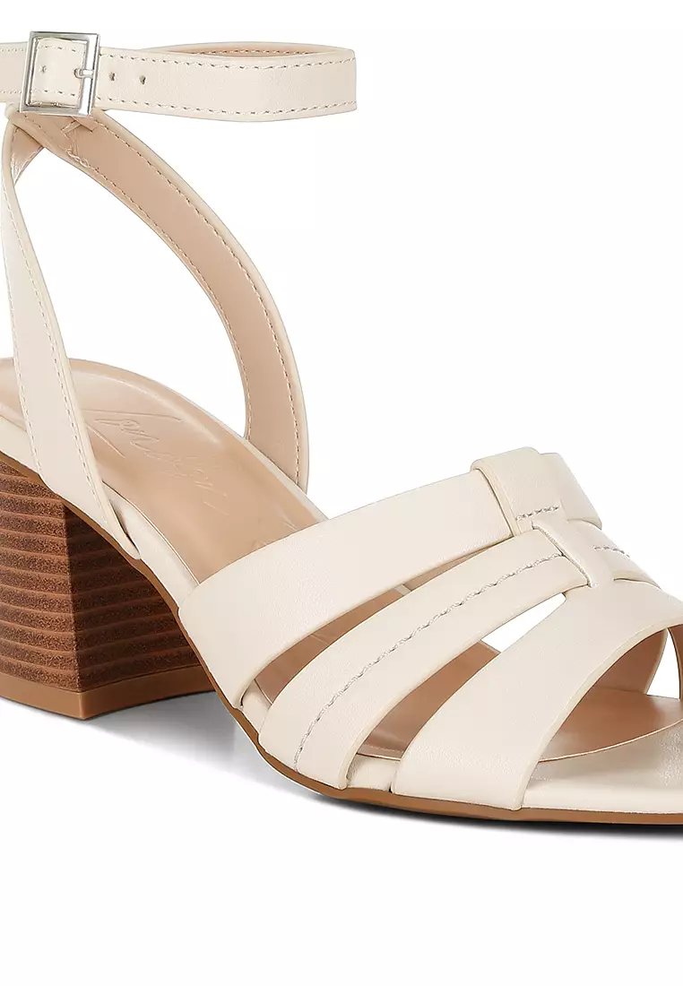 Pin Buckle Ankle Strap Sandals in Beige