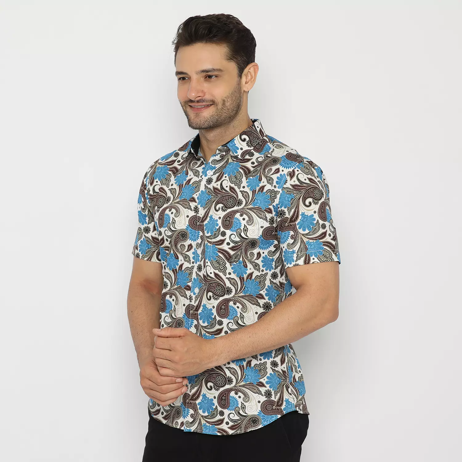 Platini Kemeja Hawai Pria Lengan Pendek Biru Coklat 131965