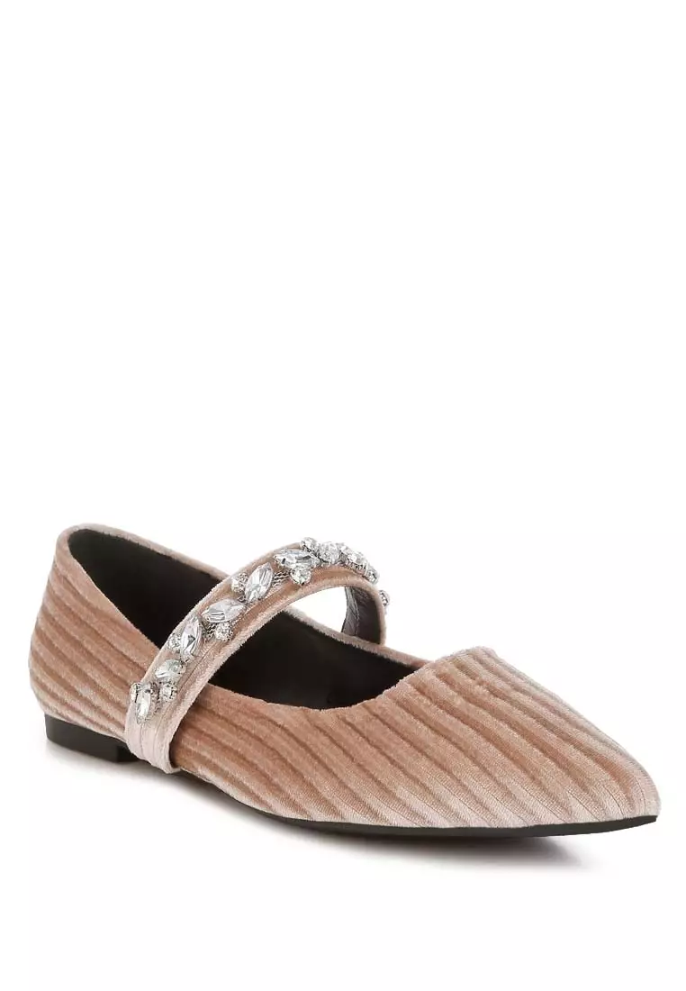 Bros Berlian Imitasi Balerina Beludru Warna Beige