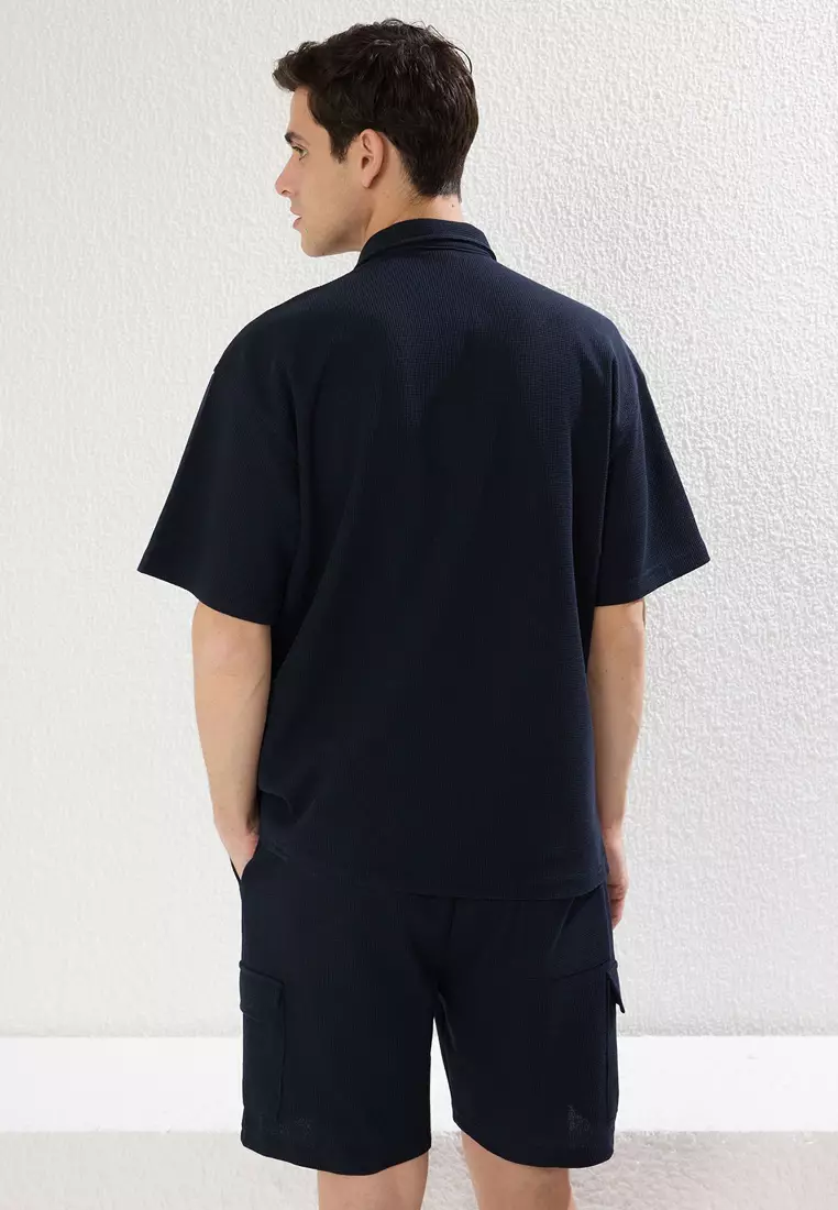 Navy Blue Regular/Normal Cut Zippered Polo Collar-Cargo Pocket Tracksuit TMNSS24EM00000