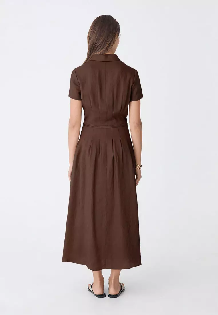 Sophie Pleat Waist Linen Dress