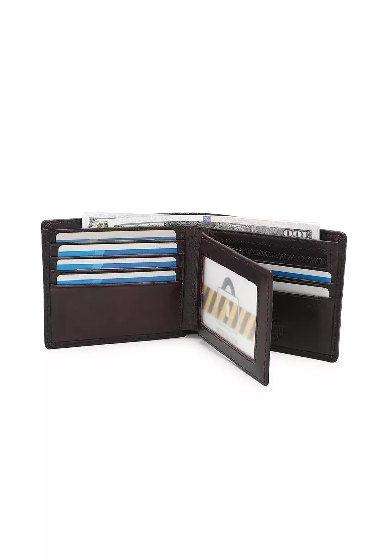Genuine Leather RFID Short Wallet - Brown
