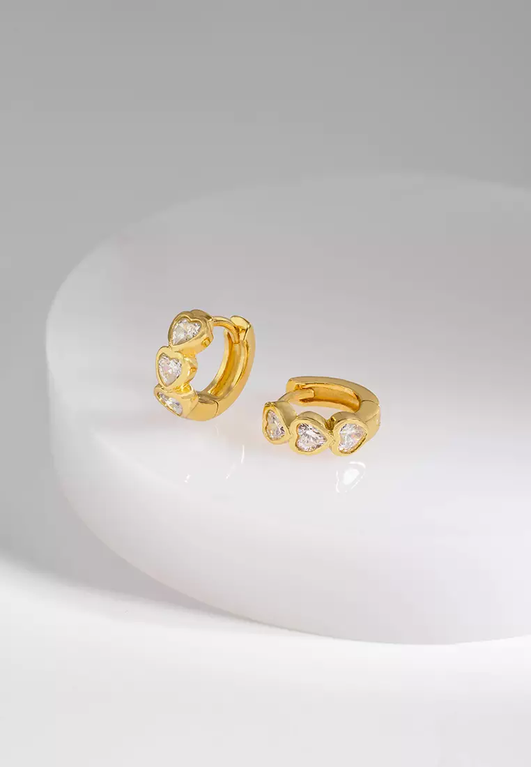 Heart Bezel Gold 8mm Huggie Earrings