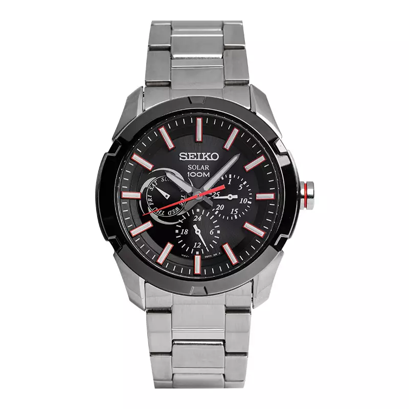 Jam Tangan Pria Seiko Solar SNE259P1 Black Dial Stainless Steel Strap