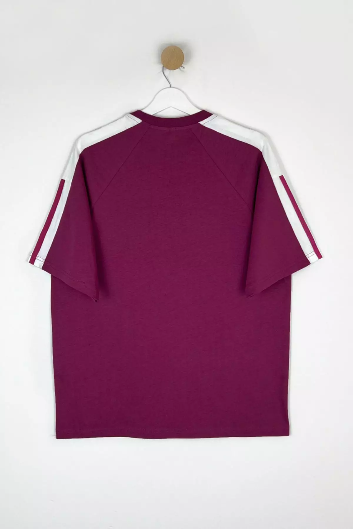 Claret Red College Oversize/Wide Cut 100% Cotton Color Block T-Shirt Tmnss25Ts00095