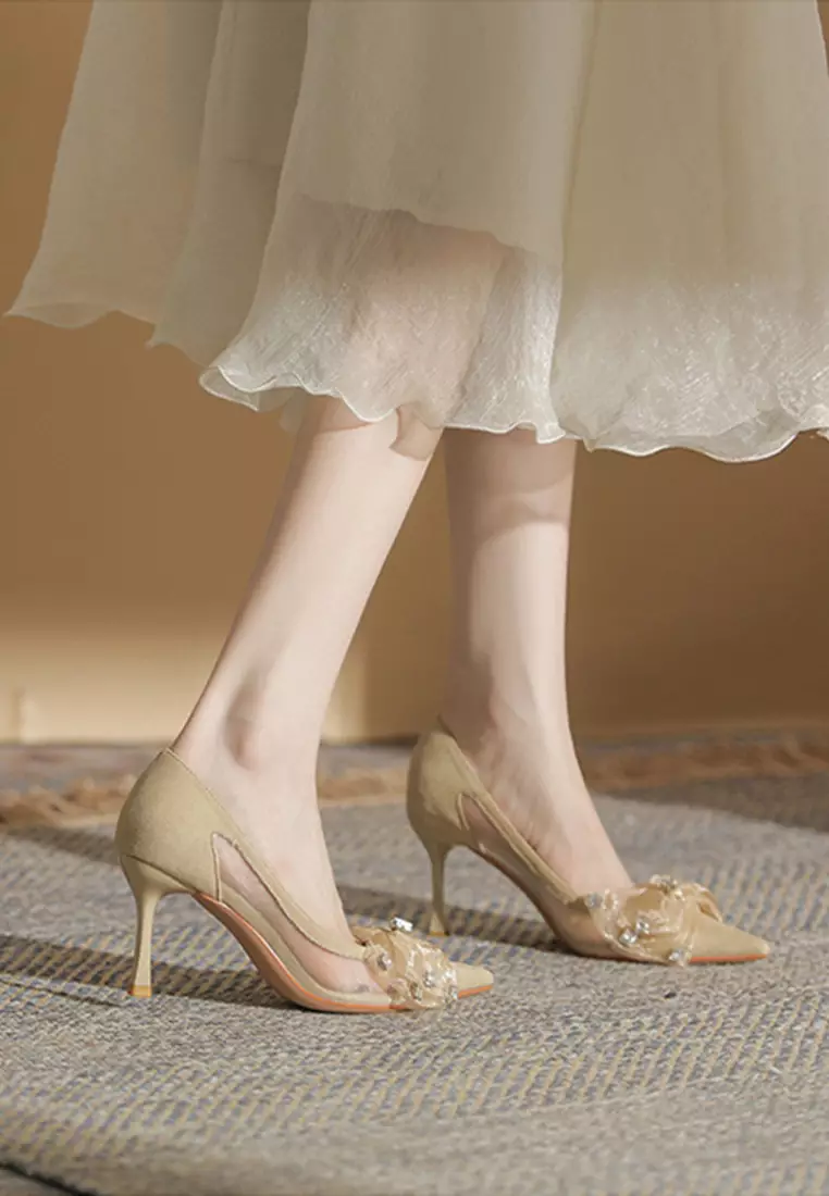 8CM Suede Bow Mesh High Heels IF20328