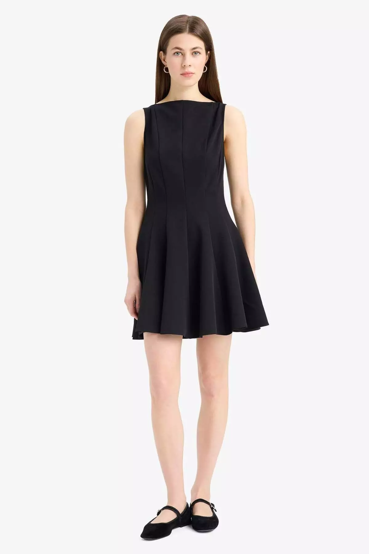Boat Neck Basic Plain Sleeveless Mini Dress F0205Ax25Sp