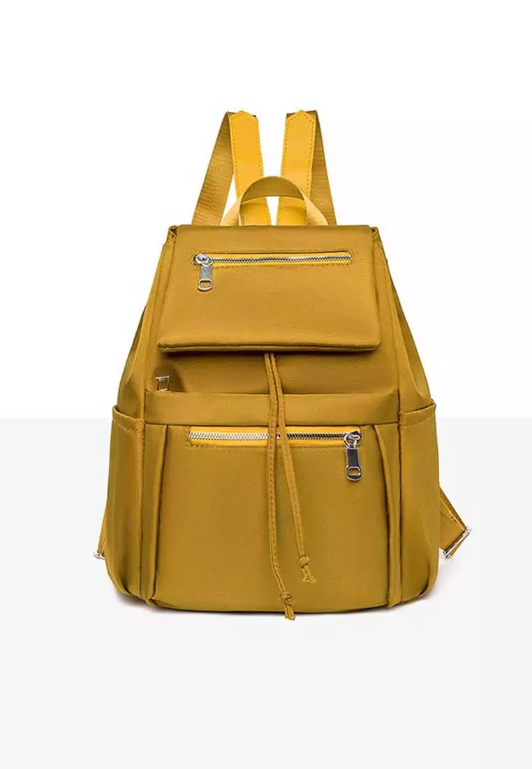 Buy Lara Women's Leisure Waterrepellent Nylon Zipper Backpack Yellow