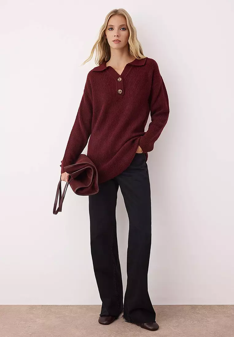 Claret Red Polo Neck Thessaloniki Knitwear Sweater