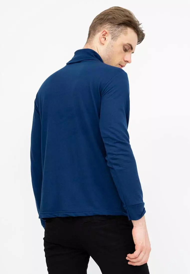 Turtle Neck pria lengan panjang biru navy kaos kerah tinggi slim fit houseofcuff